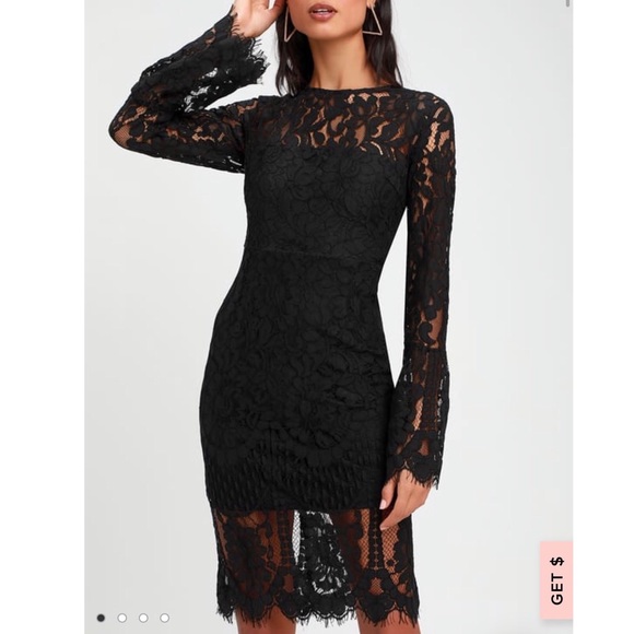 NWT Lulus Black Lace Long Sleeve Midi Dress - Picture 2 of 8
